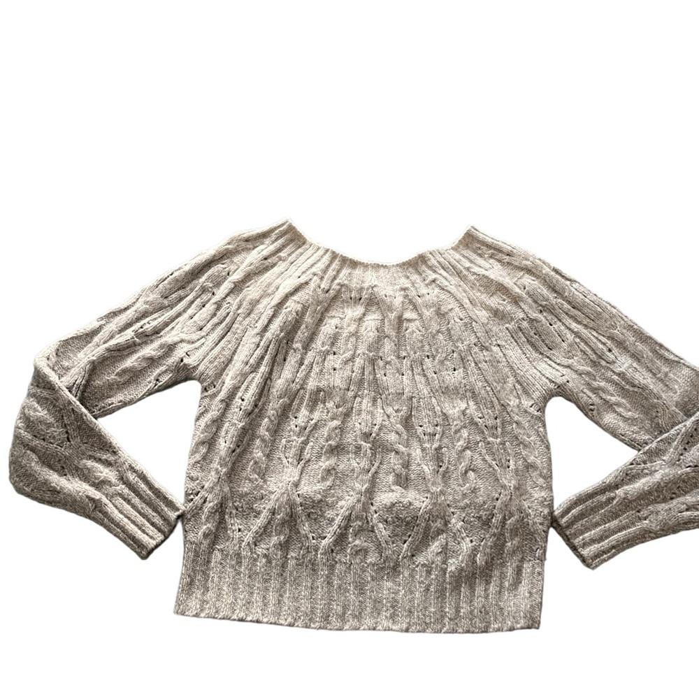 White House Black Market Gray Cable Knit Boat Neck Sweater Small Pointelle Knit